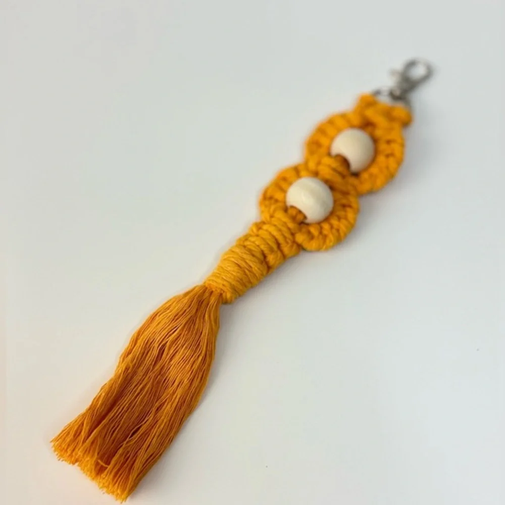 Macrame Floral with Wooden Bead Boho Keychain